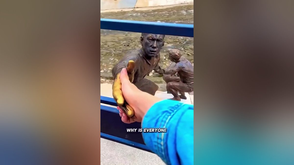 Pessoas se unem em corrente humana para salvar cão e tutor, e ato inspira estátua de homenagem
